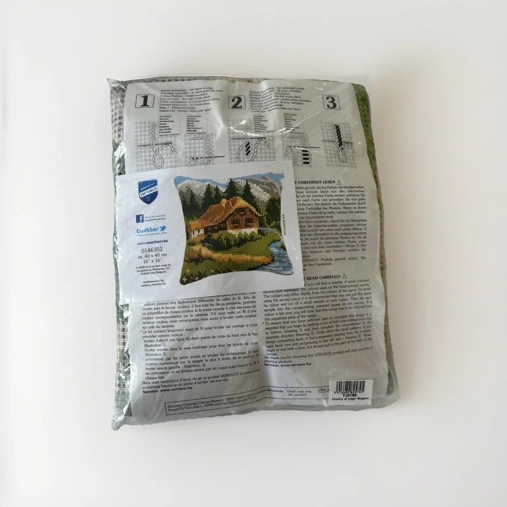 Vervaco Mountain Cabin Cross Stitch‎ Cushion Kit 16x16 0146352 Belgium Cotton